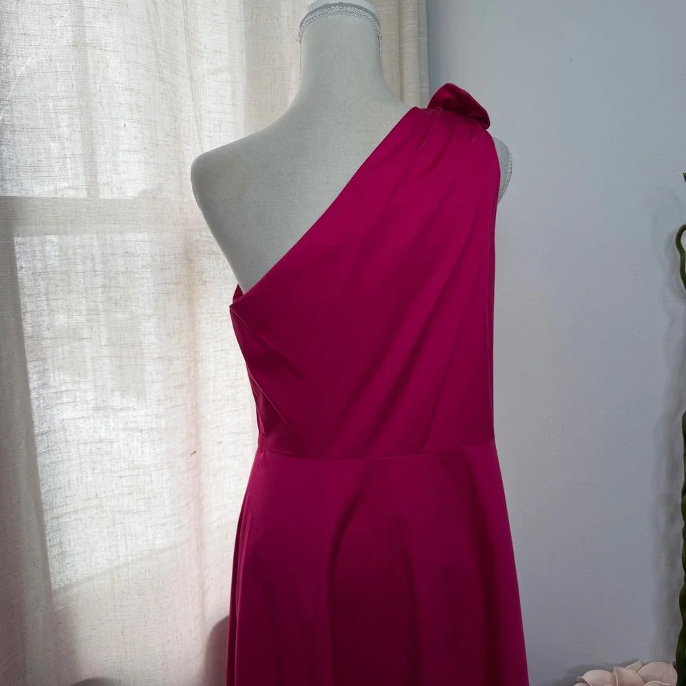NWT Kate Spade Poplin One Shoulder Sabrina Dress Bow Midi Pink Rosa Plum Size 10